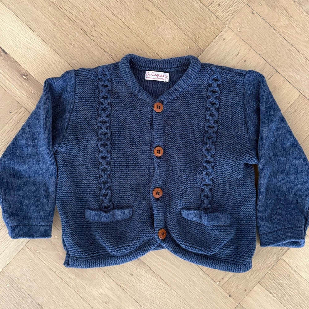 La Coqueta Navy Blue Kids Cotton Cardigan Sweater, 2T